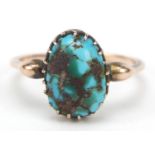 9ct gold turquoise matrix ring, size O, 2.4g