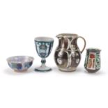 Aldermaston Studio Pottery including a goblet by Alan Caiger-Smith and a jug by Edgar Campbell,