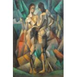 Manner of Andre Lhote - Abstract composition, two cubist figures, French school oil on board,