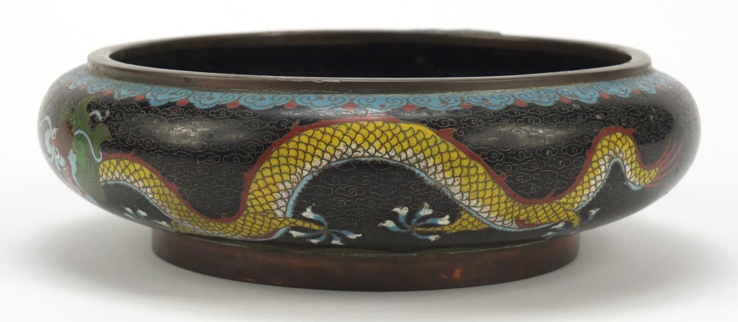 Chinese cloisonné squatted bowl enamelled with dragons amongst clouds, 20cm in diameter - Image 2 of 7