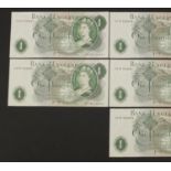 Thirteen Bank of England G B Page one pound notes with consecutive serial numbers comprising UO7B