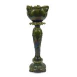 Burmantofts, Arts & Crafts jardinière on stand having a green lustre glaze, the jardinière