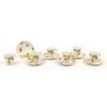 Foley china, set of six Art Deco Autumn leaf cups and saucers, each saucer 12cm in diameter