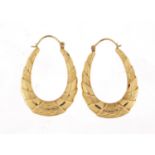 Pair of 9ct gold hoop earrings, 4cm high, 3.8g