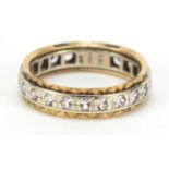 9ct two tone gold white sapphire eternity ring, size L, 3.4g