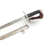 British military interest George V dress sword with scabbard and canvas bag by Gieves Ltd, the steel