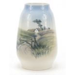 Royal Copenhagen, Danish vase hand painted with a cottage, numbered 2776 1227, 19cm high
