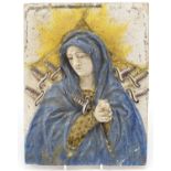 Manner of Della Robbia, Italian Maiolica plaque of Virgin Mary Our Lady of Seven Sorrows, 32cm x