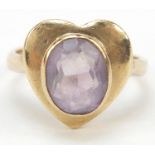 9ct gold amethyst love heart ring, size K, 4.0g