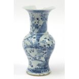 Chinese blue and white porcelain Yen Yen vase hand painted with a bird amongst cherry blossom, 35.