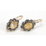 Pair of silver gilt orange and clear stone earrings, 2.8cm high, 2.3g