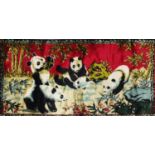 Swan Velveteen tapestry depicting pandas, 100.5cm x 51cm