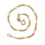 9ct gold Figaro link bracelet, 18cm in length, 1.9g