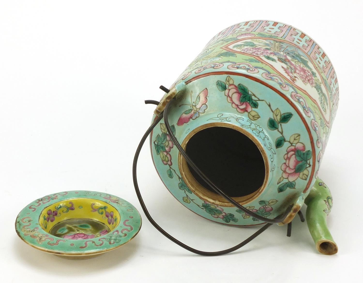 Chinese porcelain Peranakan Straits type teapot hand painted in the famille rose palette with panels - Image 8 of 12