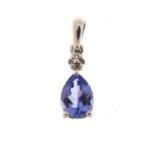 9ct white gold purple stone tear drop pendant, 1.5cm high, 0.7g