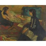 Manner of Georges Picard - Two females in an interior, oil, framed and glazed, 46.5cm x 36cm