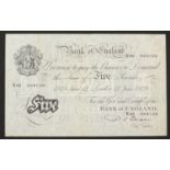 Bank of England white five pound note, Chief Cashier P S Beale, dated 14th June 1949, serial