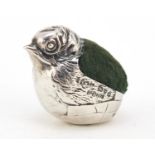 Sampson Mordan & Co Ltd, Edward VII silver chick pin cushion, 3.2cm high, 24.8g