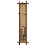 19th century Fitzroy's wall barometer with thermometer housed in a glazed oak case, 105cm high x