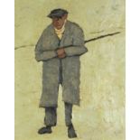 Manner of Kyffin Williams - Portrait of a man, Welsh school oil on board, mounted and framed, 48cm x