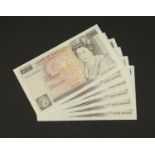 Six Bank of England ten pound notes, each Chief Cashier G M Gill including five with consecutive