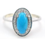 14ct white gold turquoise and diamond ring, size V, 3.9g