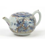 18th Century Chinese porcelain teapot, hand painted with landscapes and flowers, 18cm in length