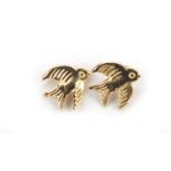 Pair of 9ct gold bird earrings, 6mm high, 0.1g