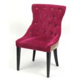 Pink and beige button back bedroom chair, raised on square tapering legs, 94cm high