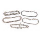 Five silver bracelets, 80.0g