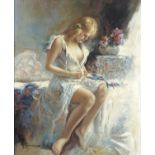 Manner of Pino Daeni - Scantily dressed female, Italian school oil on board, framed, 59.5cm x 49.5cm