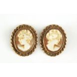 Pair of 9ct gold cameo maiden head stud earrings, 1.4cm high, 2.7g