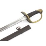 19th century French military interest Cuirasse sword with scabbard, impressed 561, 118.5cm in length
