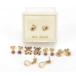 Seven pairs of 9ct gold stud earrings including teddy bears and rabbits, 2.7g