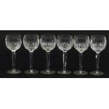 Set of six Waterford Crystal Lismore pattern wine goblets, each 19cm high