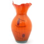 Large Italian orange art glass vase, 43.5cm high