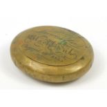 Early 19th century brass tobacco box engraved Thomas Lee Black Bank August 12th 1835, 10.5cm wide