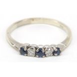 9ct white gold sapphire and diamond five stone ring, size O, 2.0g