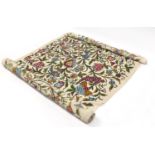 Arts & Crafts design fabric in the style of William Morris embroidered with stylised flowers,