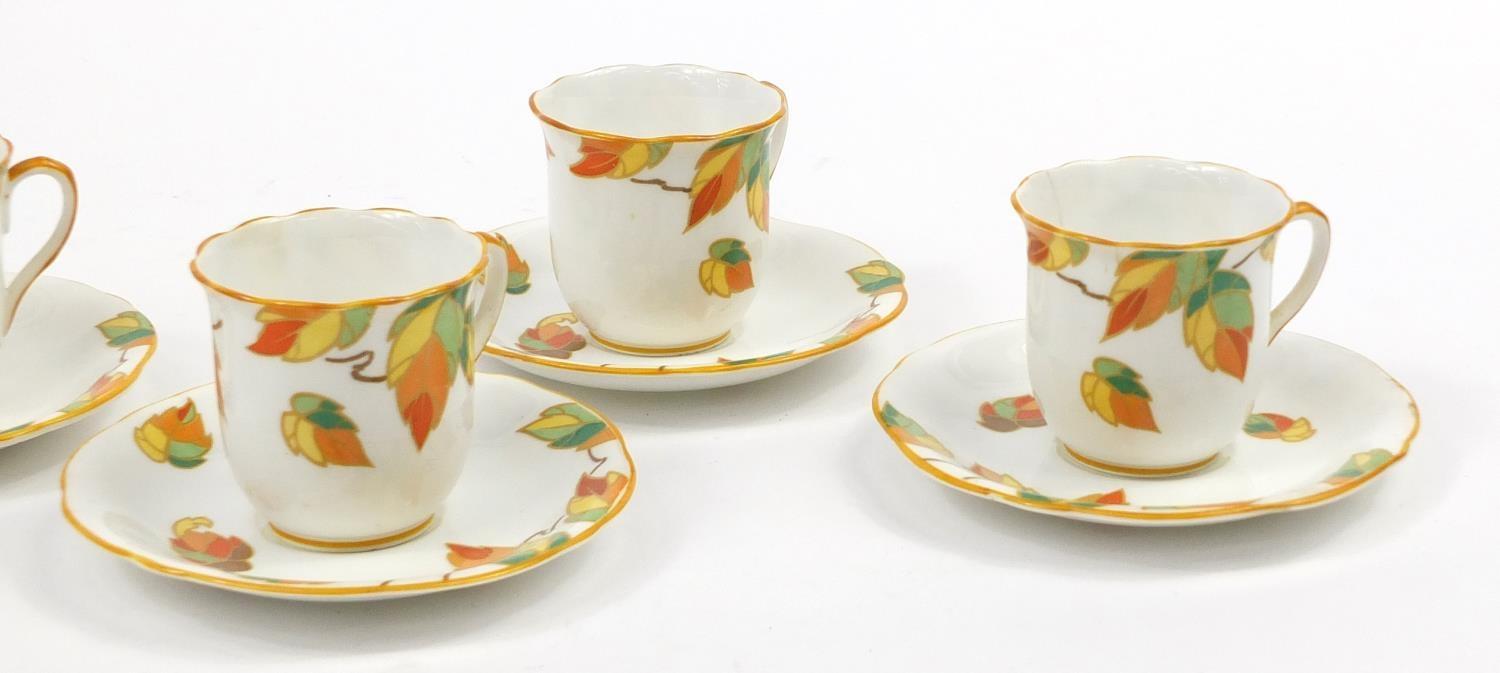 Foley china, set of six Art Deco Autumn leaf cups and saucers, each saucer 12cm in diameter - Image 6 of 18