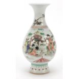 Chinese porcelain vase hand painted in the famille verte palette with figures in a palace setting,