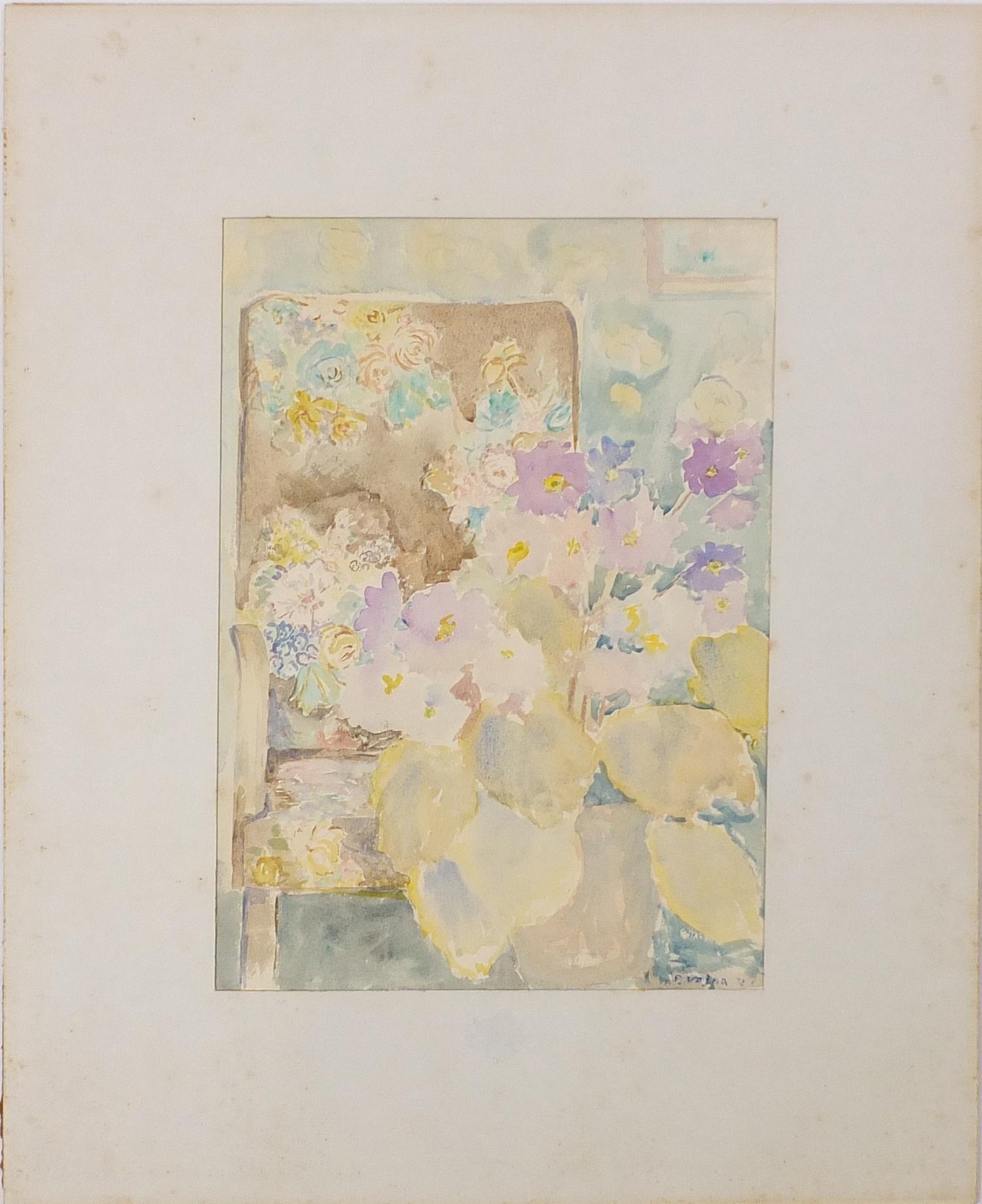 Still life flowers, watercolour, bearing a signature possibly P Vajda 72, inscribed label verso, - Image 2 of 5