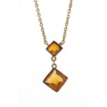 9ct gold citrine necklace, 40cm in length, 2.7g