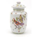 Chinese porcelain jar and cover hand painted with birds and insects, 29.5cm high