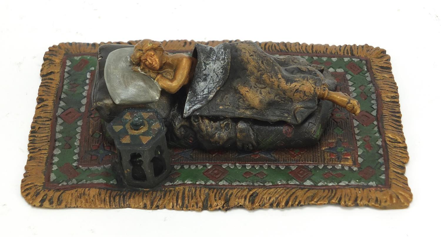Cold painted bronze figure of a sleeping female with lift off cover in the style of Franz Xaver - Image 2 of 10