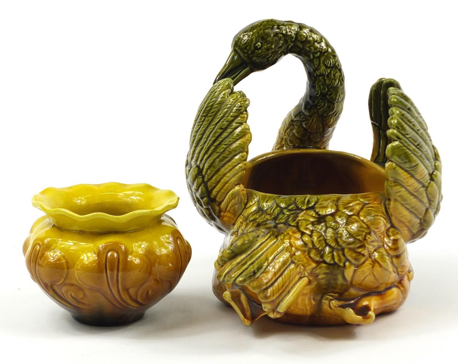 Two Bretby pottery jardinières including one in the form of a swan numbered 706, the largest 28cm - Image 3 of 9