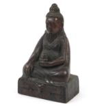 Large Chino-Tibetan patinated bronze figure of Buddha, 30cm high
