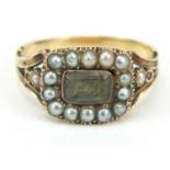 Georgian unmarked gold seed pearl mourning ring, size M, 3.0g