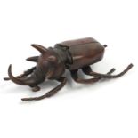 Japanese patinated bronze stag beetle with articulated body, 10.5cm in length