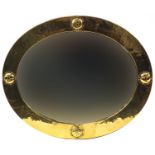 Liberty & Co, Arts & Crafts planished brass and copper mirror with embossed roundels, Liberty London
